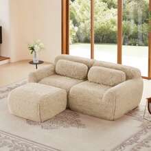 L-Shaped 2-Sitzer Sofa, Richer Plüschstoff, Modular, Frei Combinierbar, Mit Kissen. Weich, High Elastic Materials, Keine Montage Erforderlich, Geeignet Für Kleine Wohnzimmer Und Räume, Hellkhak - 米色 - 查看 4