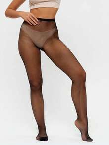 1 Pair Women's Basic Solid Color Fishnet Tights, High Elasticity - Black - View 5