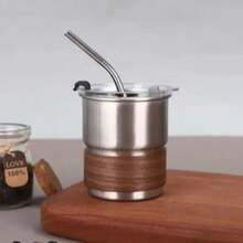 Taza de café de acero inoxidable para acampar, 300ml, con tapa, portátil, resistente al calor, para pícnic al aire libre, Camping, botellas de pesca, tazas de café - Plateado - Ver 2