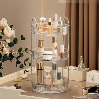1/2/3 Niveles Organizador de Maquillaje Giratorio, Adecuado para Tocador, Almacenamiento de Perfumes y Cuidado de la Piel, Gran Capacidad, Organizador de Cosméticos para Encimera de Baño, Soporte Giratorio Transparente para Productos de Cuidado de la Piel y Lápices Labiales, 1/2/3 Niveles, Decoración Navideña