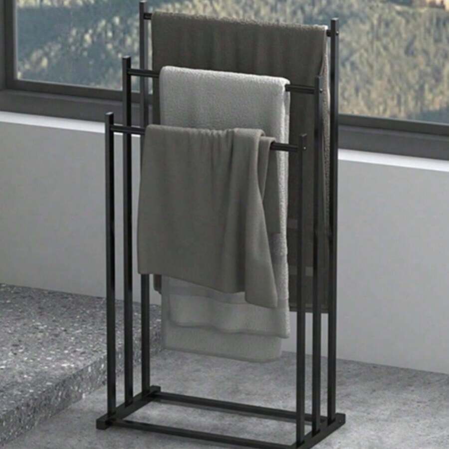 1pc Modern 3-Tier Freestanding Towel Rack - Heavy Duty Floor Standing Bathroom & Pool Drying Rack, Space Saving Multifunctional Storage, Suitable For Indoor/Outdoor, No Installation Required