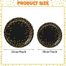 10/20/50pcs Black & Gold Paper Plates, 7-Inch Gold Foil Polka Dot Dessert Plates, 9-Inch Dinner Plates, Disposable Dessert Plates, Paper Plates For Birthday, Graduation, Wedding, Holiday, Valentine's Day Parties - Gold Dot Black - View 4