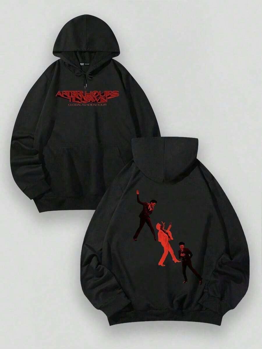 Aged Washed Cotton Crew Neck 280g Double-Sided Printing Back "The Wee Knd After Hours Til Dawn Tour Graphic & Front Logo"SouljaConcertHalloweenGothicVintageStreetwear Graphic009-ABgraphic Hoodies For Men Black Hoodie For Women Men's Hoodie - 黑色 - 查看 1