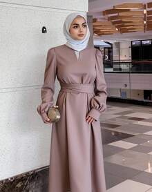 DAZY Women Solid Color Hollow Out Balloon Sleeve Dress,Fall Clothes,Back To School Clothes Long Sleeve Dress Maxi Dress - Brown - View 3