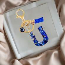 1pc Navy Blue Resin First Initial Letter Key Chain With Devil's Eye And Tassel, Outdoor Backpack Hanging Accessory, A-Z Letter Keychain, Wallet Charm, Car Pendant Ornament, Holiday/Birthday Party Gift - Royal Blue - View 36