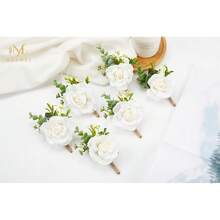 Meldel White Corsage And Boutonniere Set, Ivory Boutonniere, Prom Flower Wrist Corsage Bracelets, Homecoming Corsage Wristlet, Men Boutonniere For Wedding Flowers Accessories Prom Suit Decorations,1Boutonniere&1WristCorsageWhite - 1枚胸花和1枚腕花(白色) - 查看 4