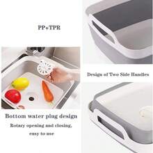9L (2.4Gal) Dish Basin Collapsible With Drain Plug Carry Handles,Kitchen Storage Tray Dish Wash Basin, Portable Dish Tub, Foldable Dishpan For Camping,RV,Gray - 預設 - 查看 4