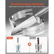 Juego de cuchillos de cocina  con bloque y afilador, juego de 15 piezas de cuchillos afilados de acero inoxidable alemán de alto carbono, cubertería de cocina con mango ergonómico, varilla de afilado y bloque de madera, para cocineros caseros - Madera de caucho - Ver 4