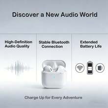 Newmine A100 Wireless Bluetooth Earphones: Stable Bluetooth Connection, Type-C Charging, Long Battery Life, Lightweight Semi-In-Ear Design, Easy To Carry. White. - White - View 6