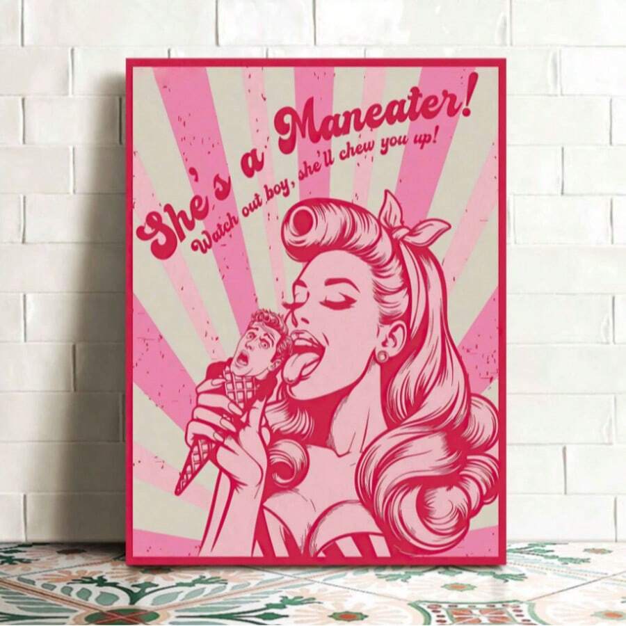 Chic Frameless Canvas Art Poster - Modern Beauty With Microphone Design, Perfect For Living Room, Bedroom, Home Office Decor & Gifts - Multicolor - View 1