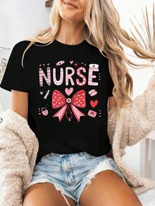 Casual T-Shirt For Women, Fashionable Outdoor Outfits, Holiday Gifts, Sheer And Flirty Valentine's Day T-Shirt For Women With A Comfortable Fit - 黑色 - 查看 1