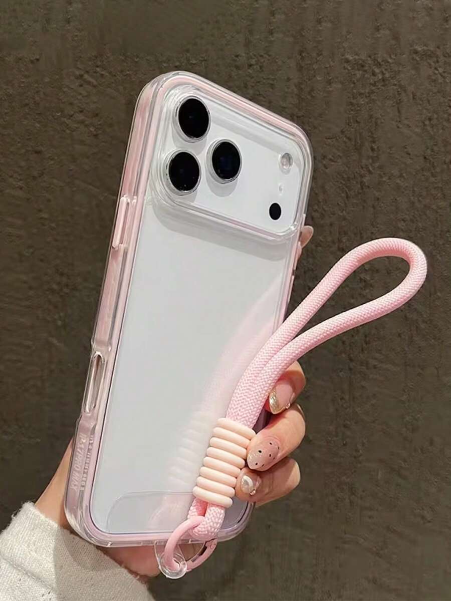 1pc Minimalist Dopamine Colorful Frame Phone Case, Compatible With IPhone 17/17 Air/17 Pro/17 Pro Max/16/16 Pro/16 Plus/16 Pro Max/15 14 13 12 Pro Max 11, Matte Transparent Full Body Protective Shockproof Case - Pink - View 1