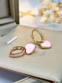 Heart Drop Earrings Valentines,Mom,Mother,Mother's Day,Earwire - Pink - View 8