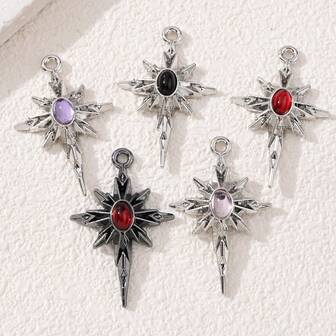5/10 piezas Estilo oscuro y elegante, colgante de aleación de zinc con cruz y estrella octagonal, adecuado para hacer joyas DIY, collares, pulseras, aretes, cadenas de bolso, llaveros, decoración de cremallera