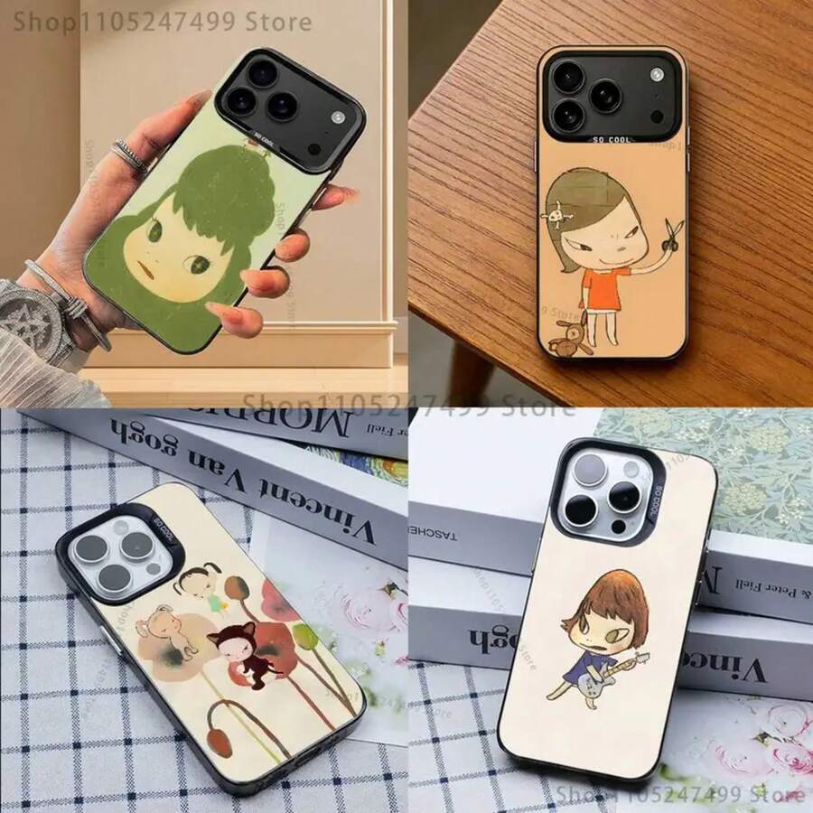 Funda de teléfono Cute Y-Yoshitomo N-Nara para iPhone 17 16 15 14 13 12 11 Ais/Pro/Max/Plus, cubierta negra de TPU - z2 - Ver 1