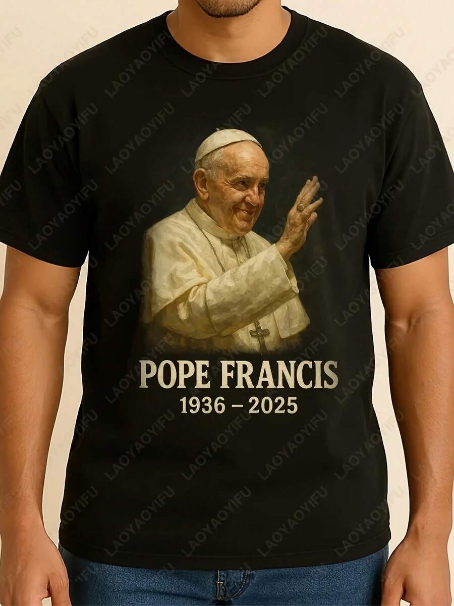 Pope Francis Memorial Shirt 1936 2025 Painting Style Tribute Tee Catc Religion Portrait Pattern High Quality Cotton Tops - Gaya 2 - View 1