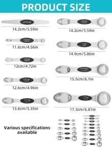 Juego de 9 cucharas medidoras magnéticas de acero inoxidable, cucharas de café medidoras, juego de cucharas medidoras de té y cucharas medidoras de mesa de acero inoxidable, utensilios de medición de cocina de metal para el hogar, con unidades de medida métricas e inglesas, adecuado para ingredientes secos y líquidos, apto para el hogar, repostería y cocina, utensilios de cocina y herramientas de medición para hornear - - - Ver 3