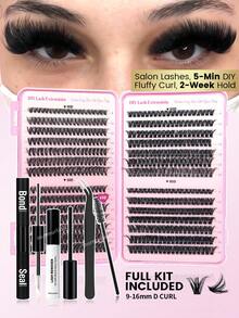 Caja de regalo Kit de extensión de pestañas DIY - Pestañas en racimo con estilo de libro con adhesivo y sellador, removedor, pinzas y brochas, regalo de maquillaje perfecto - Rosa - Ver 3