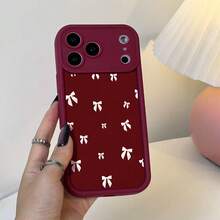 Funda de Teléfono Linda 1pc Patrón de Lazo de Fondo Rojo Simple Funda de Teléfono de Material TPU Rojo Adecuada para Iphone 17/17Pro/Air/17Promax/16/16E/16Promax/15/15Pro/13/14Promax/12/11/13Promax/7Plus/12Pro, Carcasa Protectora Suave y Elegante, Diseño Único, Funda Protectora Unisex Delgado, resistente a arañazos y a prueba de golpes para mujeres y hombres - 1 pieza - Ver 6