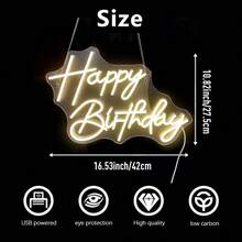 1 Peça Luz de Néon Feliz Aniversário, Decoração de Parede Suspensa Multicolorida para Quarto, Festa, Cozinha, Loja, Restaurante - Luz de Decoração de Quarto de Aniversário - luz policromática - Visão 9