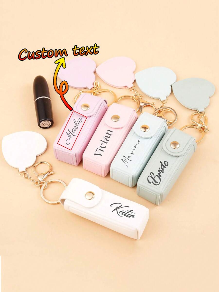Customized Text LOGO Personalized Lipstick Pouch With Mirror Lipstick Box, Custom Name Lipstick Storage Pouch, Valentine's Day Gift, Bridesmaid Gift, Christmas Gift, Lipstick Pouch Keychain Lipstick Pouch Lipstick Storage Pouch Keychain, Bridesmaid Gift, Engagement Gift