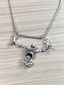 1pc Men's Personalized Stylish,Y, Korean Wave, High-Quality Punk, Gothic, Rock Distressed Skull Necklace Jewelry Accessory, Halloween Gift - Silver - View 4