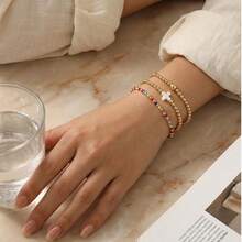 1/3pcs Set Bohemian Classic Minimalist Golden Bead Bracelet Set, Elastic 18K Gold Plated Cross Bead Bracelet, Stacking Golden Bead Bracelets, Classic Minimalist Golden Bead Bracelet, Minimalist Fashionable Personalized Bracelet, Perfect Gift For Her, Valentine's Day Gift, Anniversary Gift, Wedding Gift, Mother's Day Gift, Friend Gift