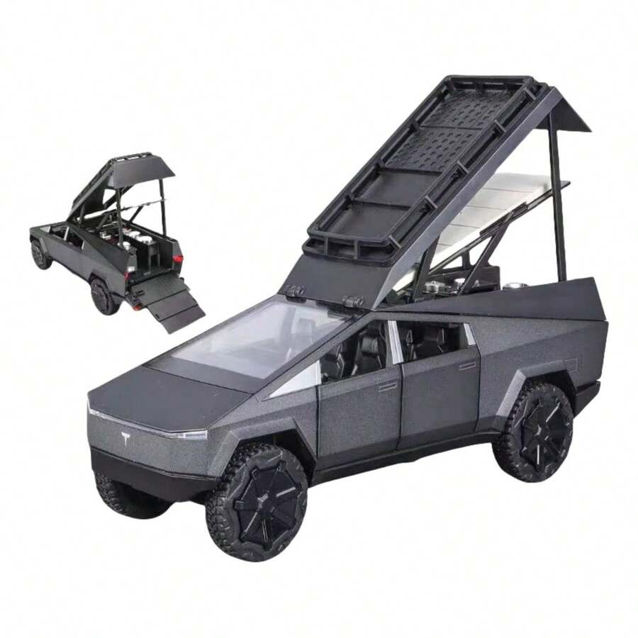 TendenciaTesla Cybertruck Edición Camping Miniatura Metal 1:32Calidad premium - Gris - Ver 1
