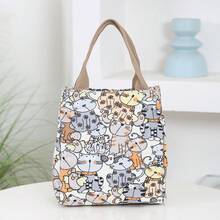 DLIU 1pc Thickened Fabric Cartoon Pattern Handbag, Lunch Bag, Bento Box Bag, Work Essentials Tote, Shopping Bag, Vintage Style, Suitable For Work, School, Daily Use, Commuting Lunch Box Cooler Bag Waterproof Large Capacity For Women For Men For Picnic For School Gifts For Women Back To School - Beige - View 11