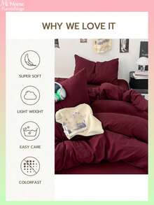 3pcs Wine Red Bedding Set - 1 Duvet Cover & 2 Pillowcases, Soft & Comfortable Home Textile, Multiple Colors Available, Suitable For Dorm, Simple & Fashionable Home Decor, Soft & Cozy Bedding Set, Washable Without Filling - Burgundy - View 6