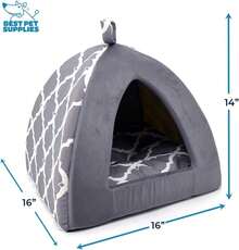 Best Pet Supplies Dog House Bed Crate Mat Tent Indoor Round Soft Plush For Small, Medium, And Large Breeds - Gray Lattice, 19 X 19 X H:19" - Xám (Lều) - Xem 3