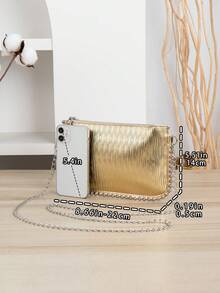 Diese einfache PU-Clutch-Tasche mit goldenem Diamantmuster kommt mit einer Metallketten-Schultergurte und kann auch als Münzbörse verwendet werden. Geeignet für Frauen und Mädchen, ist sie eine ideale Wahl für verschiedene Anlässe wie Abendgalas, Partys, Einkaufen, tägliche Fahrten und Reisen. - Gold - Übersicht 3