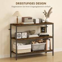 Console Table, Side Table With 3-Tier Shelf, Chipboard, Metal, Light Brown - Rust Brown - View 2