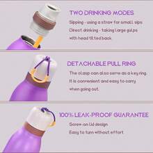 0waIaa Violet Water Bottle 24oz, 710ML, With Straw,Suitable For Carrying Out,Heat Preservation Time More Than 24 H, Cold And Hot Water Can Be Insulated, Can Make Coffee, Frozen Drinks, Suitable For Camping, Work, Indoor And Outdoor Use Valentine's Day. - Purple - View 2