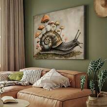 1 Canvas Wrapped Framed Painting Wall Decor, Boho Vintage Snail Mushrooms Print, Moody Printable, Floral Woodland Cottagecore Art Perfect For Your Room Decoration, A Thoughtful Gift, Ready To Hang Immediately, 2D - nhiều màu - Xem 3