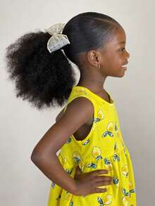 1 chiếc tóc giả phồng mềm mại dễ thương 4 inch cho bé gái, có nơ len và dây chun, kiểu tóc đuôi ngựa xoắn, phong cách Afro Kinky Marley Bouncy. - Màu đen tự nhiên - Xem 4