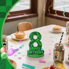 Green Gaming Theme Birthday Party Wooden Centerpiece Sign, 6/7/8 Years Old Kids Birthday Decor, Table Decoration, Photo Prop For Boys, Gift