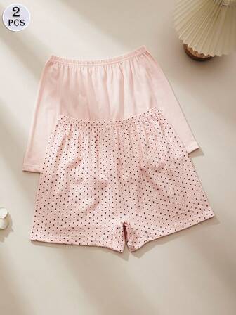 2 piezas Shorts casuales cómodos y versátiles para mujer - Estampado de lunares, suaves y transpirables, aptos para todas las estaciones, ropa de estar en casa