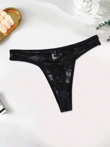 Men's Black Sexy Floral Lace Hollow Front Pouch Jingle Bell Decor Personalized Briefs - Black - View 4