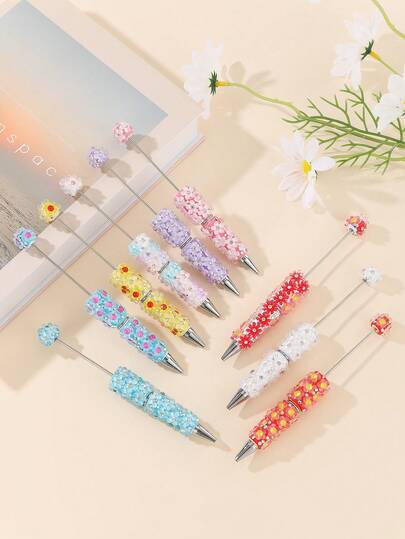 9 DIY Flower Beaded Pens, Multicolor Mixed Beaded Pens, Sturdy , Not Easy To Deform, Suitable For Holiday Gifts, Making Keepsakes For Friends, DIY Gifts For Besties, And Holiday Party Decorations