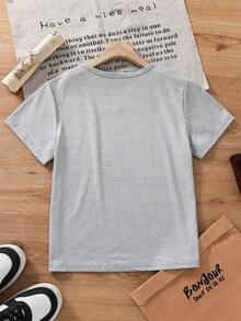 Camiseta de manga corta con estampado de letra y bandera de fútbol para niña - Gris - Ver 2