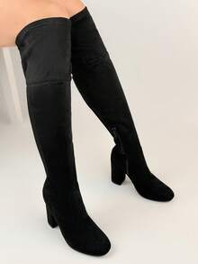 New Autumn/Winter Thick High Heel Suede Knee-High Boots, Slimming & Fashionable - Black - View 2