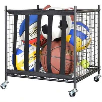 Caracol Garage - Organizador de almacenamiento de equipos deportivos con cesta y ganchos, organizador de almacenamiento de bolas deportivas con cerradura para garajes, grupos de juegos, gimnasio y