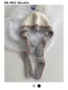 1pc Niche Design Red Beanie Hat, Elastic Large Head Circumference Knitted Warm Headscarf Cap For Women, Autumn/Winter; Unisex Knitted Ear Warmer Beanie Hoodie, Personalized Cool - Multicolor - View 16