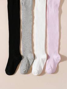 4 piezas Medias de niña a rayas verticales de unicolor, adecuadas para uso diario - Multicolor - Ver 12