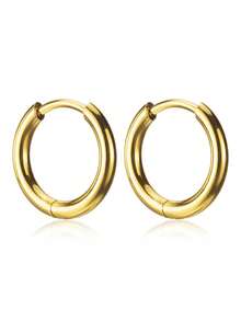 1 Pair Minimalist Style G23 Titanium Material D-Shape Hoop Earrings, 2mm Width, Unisex Piercing Jewelry, Suitable For Daily Wear - circle - View 14