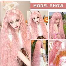 40 Inch Long Wavy Wig Extra-Long Wig With Bangs For Women Available In A Variety Of Colors Cosplay Wig Bounce Fluffy For Halloween Party Daily Use - Hồng - Xem 8