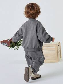 mini bala 2 piezas Conjunto lindo para niños, chaqueta y pantalones, tela suave y amigable con la piel, Colección Primavera 2026 - gris oscuro - Ver 5