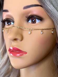 1pc Women's Luxury Gold Face Chain, Rhinestone Pendant, Party Prop, Retro Face Jewelry, Fashion Jewelry, High-Quality Gift For Women