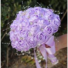 Ramo de novia con broches brillantes ramo redondo de flores artificiales de rosa en tono morado claro para novia dama de honor boda quinceañera 6.3 - Morado claro + Mini (diámetro de 16 cm) - Ver 4